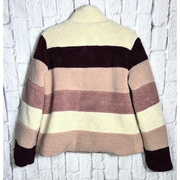 Nordstrom BP Sherpa Teddy Fuzzy Striped Jacket Sweater Snap Closure Size Large - Picture 3 of 7